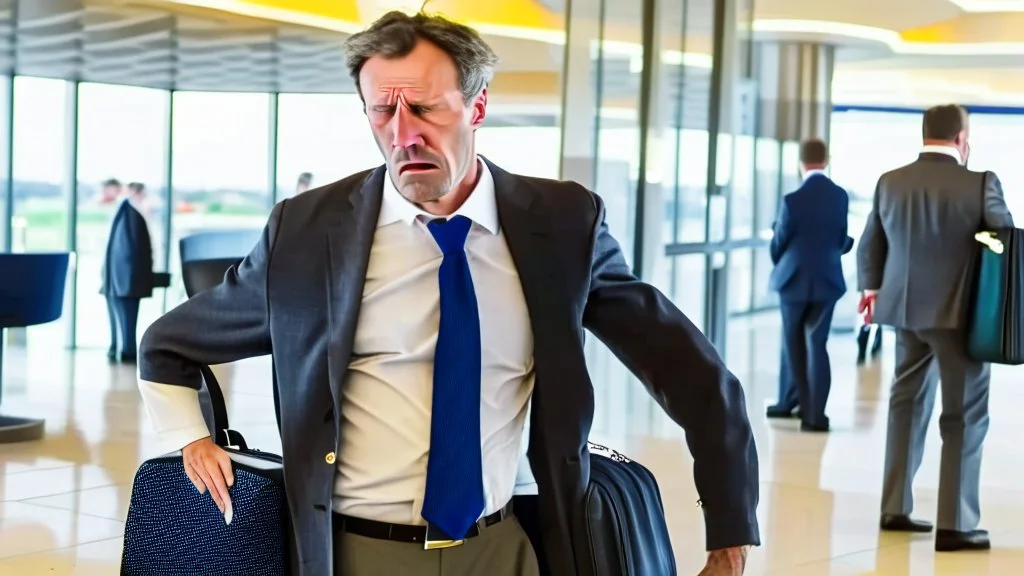 upset plain dressed man forced to leave airport lounge