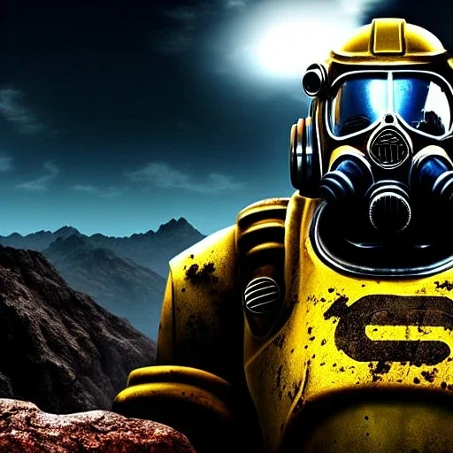 Clear Focus, High resolution, power armor, fallout, atomic-bunker, gasmask, extremely detailed digital painting, extremely detailed face,