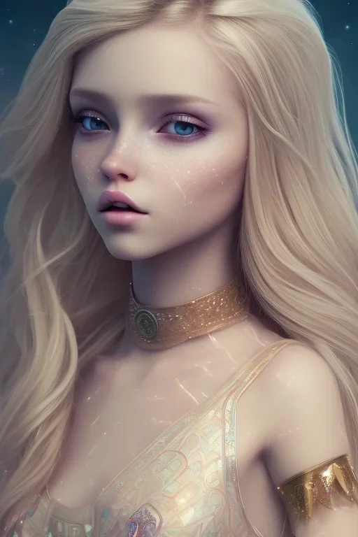  petite princesse cosmique, cheveux long blond, jolie, yeux fins, belles lèvres, vray, cgi,cinema 4d