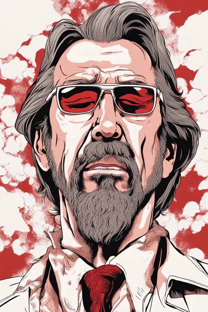 an disgusted and menacing Hans Gruber wearing red-tinted glasses