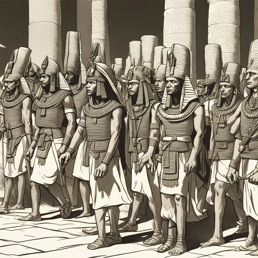 A group of Pharaoh's soldiers enter bags