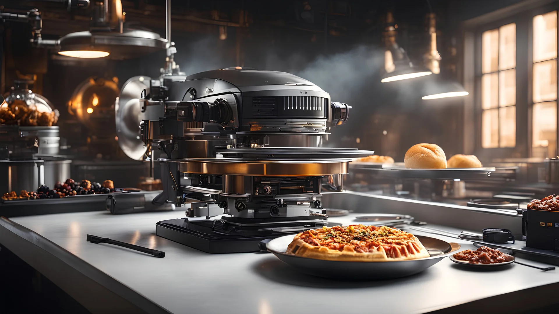 Machine robotique pour faire des tartes, composition exquise, beau rendu d'octane incroyablement détaillé et complexe, tendance sur artstation, photographie artistique 16k, art conceptuel photoréaliste, lumière parfaite cinématographique volumétrique naturelle douce, clair-obscur, photographie primée, chef d'oeuvre, raphaël, le caravage, alma-tadema