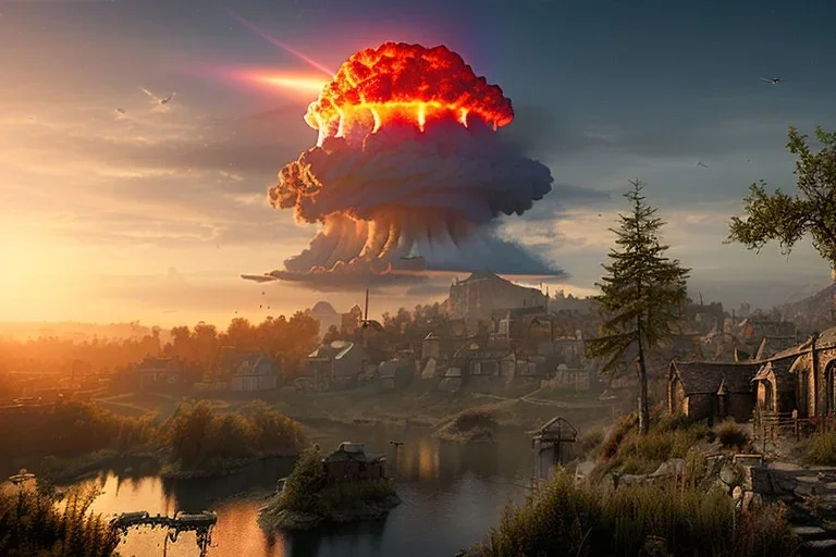 Jesus, on the background of a nuclear explosion, photorealistic illustration, 8k