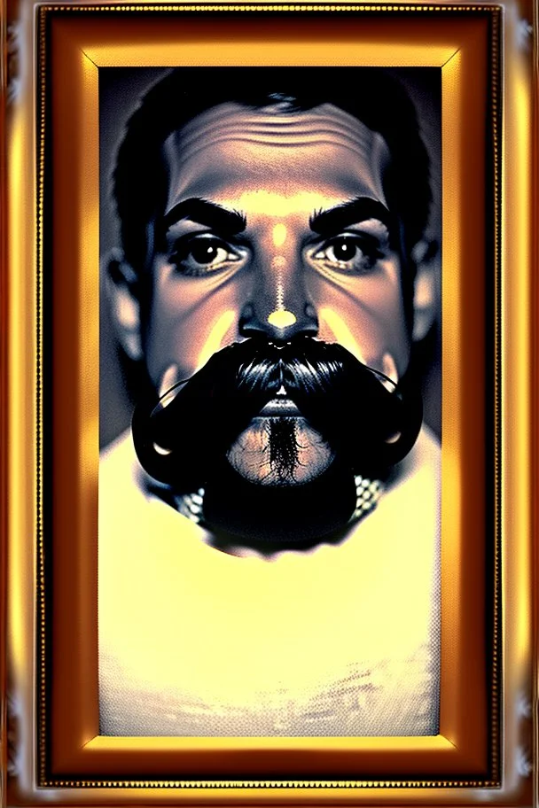 The biggest moustache in the world in sepia with vignette and a gold frame