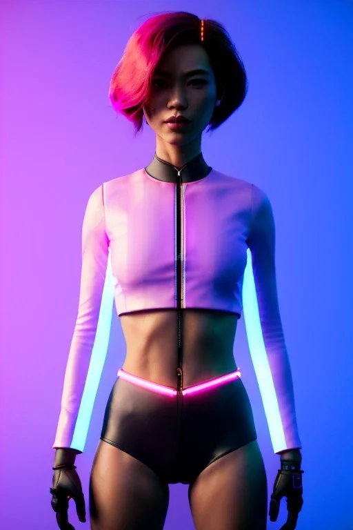 Waist up shot photo, helmut newton style, Asian cyborg woman :: symmetry photography, cyberpunk, pink hair, makeup, long line eye, light iris, :: latex coat, wires and circuits, pink, white, black :: cinematic, Ultra realistic, dark scene, soft color, highly detailed, unreal engine 5, RTX, ultra detail, 3d, finely drawn, high definition.