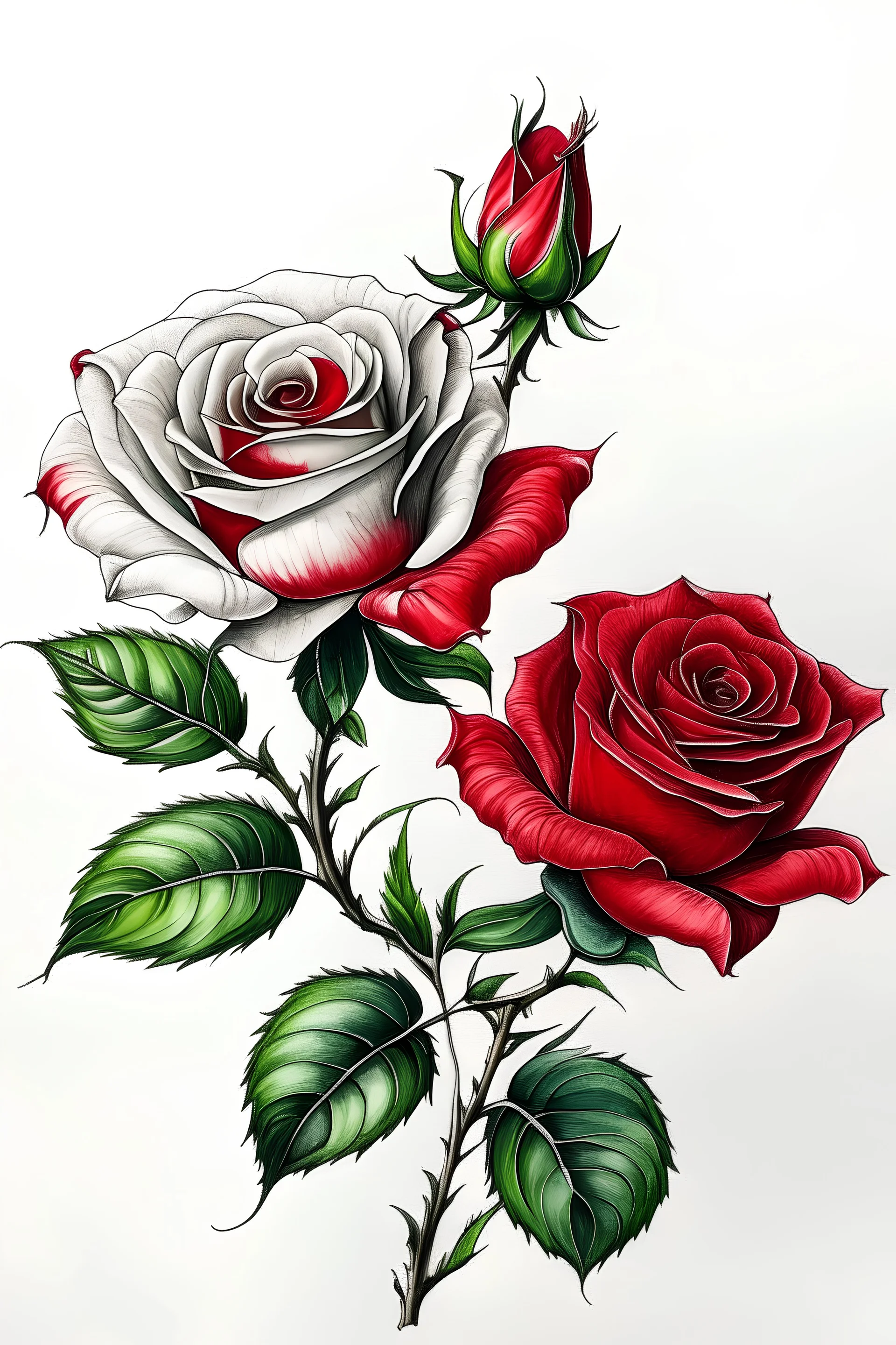 Draw two Rose - , white background, in the forrest