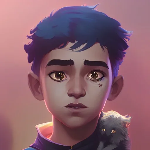 Portrait of a magical kid with his pet familiar by Nick Harris