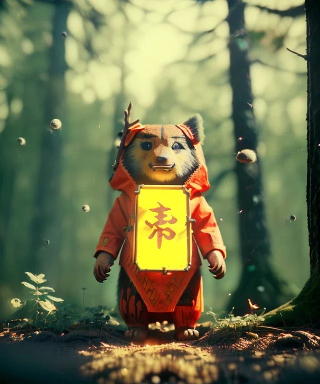 Wes Anderson photographer, night forest, Ultra realistic matryoshka, Japanese style, wide angle view, magic, fireflies, soft color, highly detailed, unreal engine 5, ray tracing, RTX, lumen lighting, ultra detail, volumetric lighting, 3d, finely drawn, high definition.