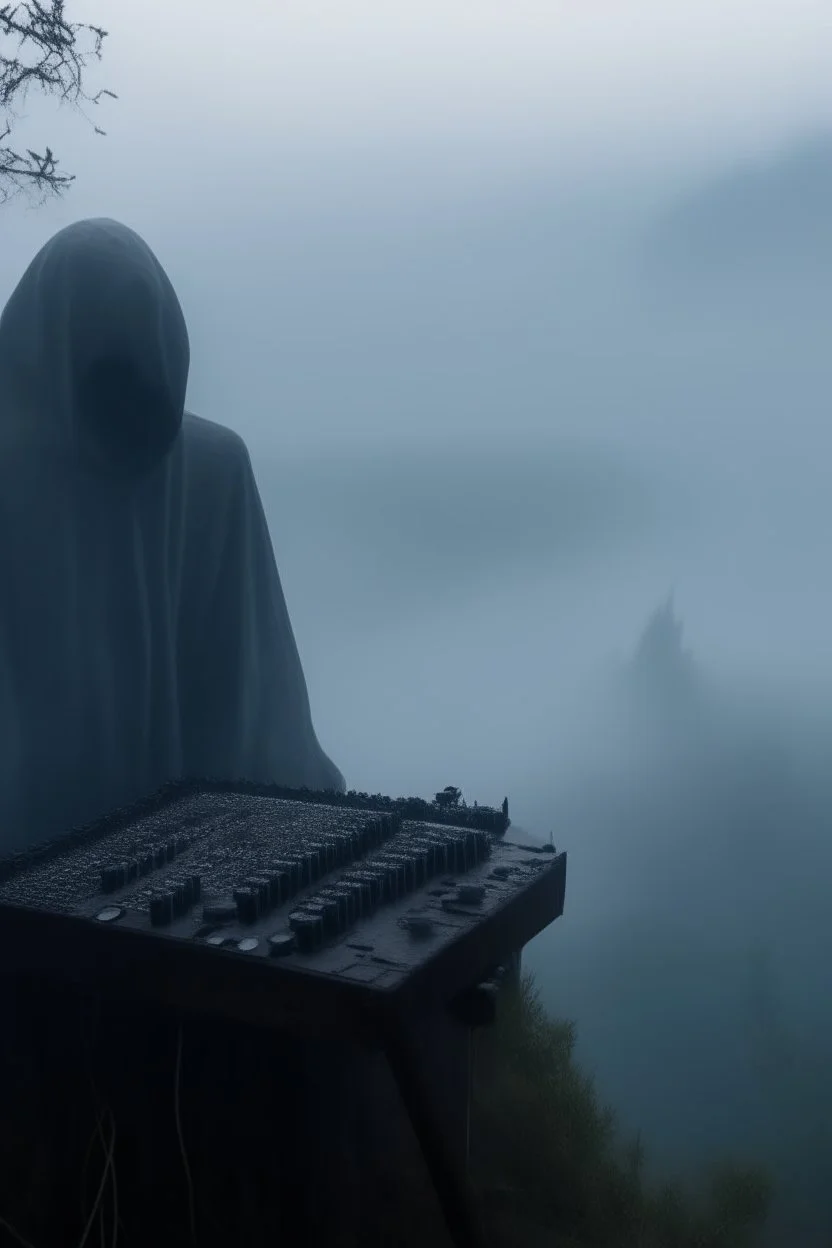 A hooded figure In the fog