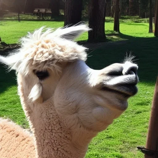 Alpaca drinking coffee