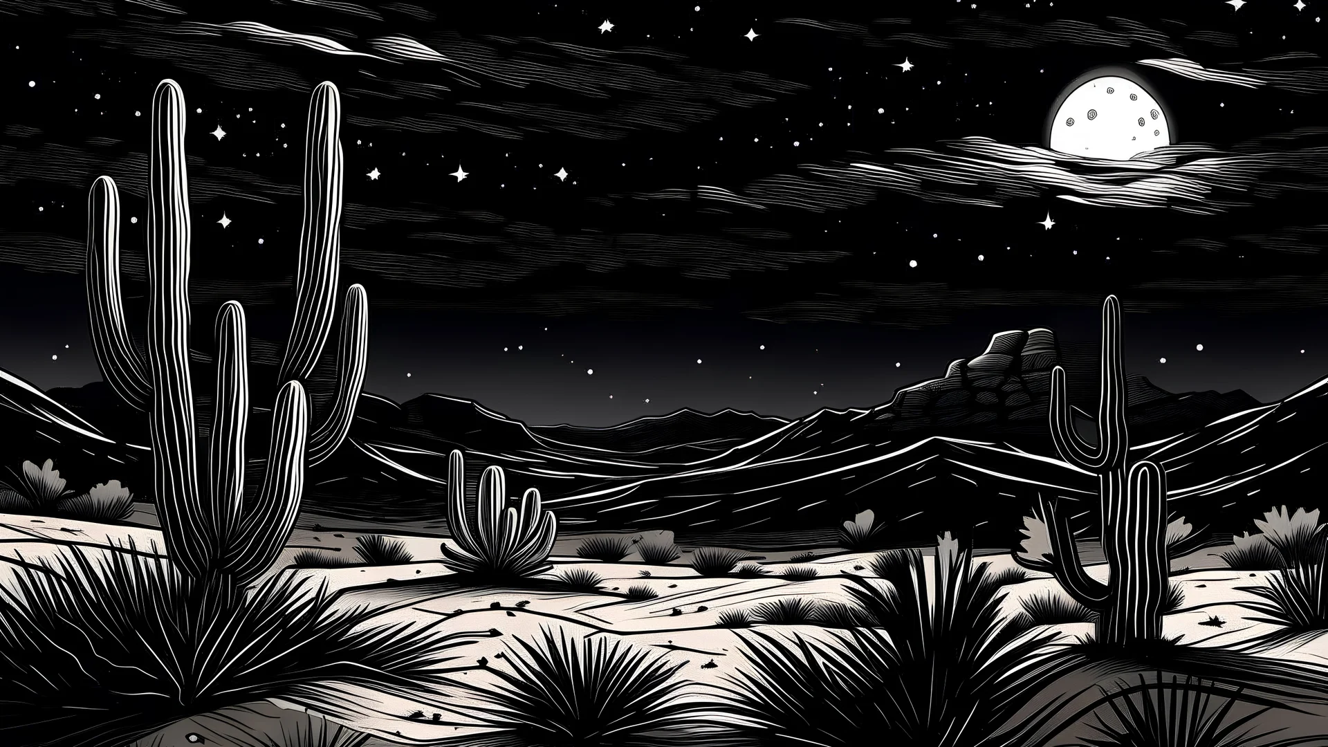 Drawing desert at night