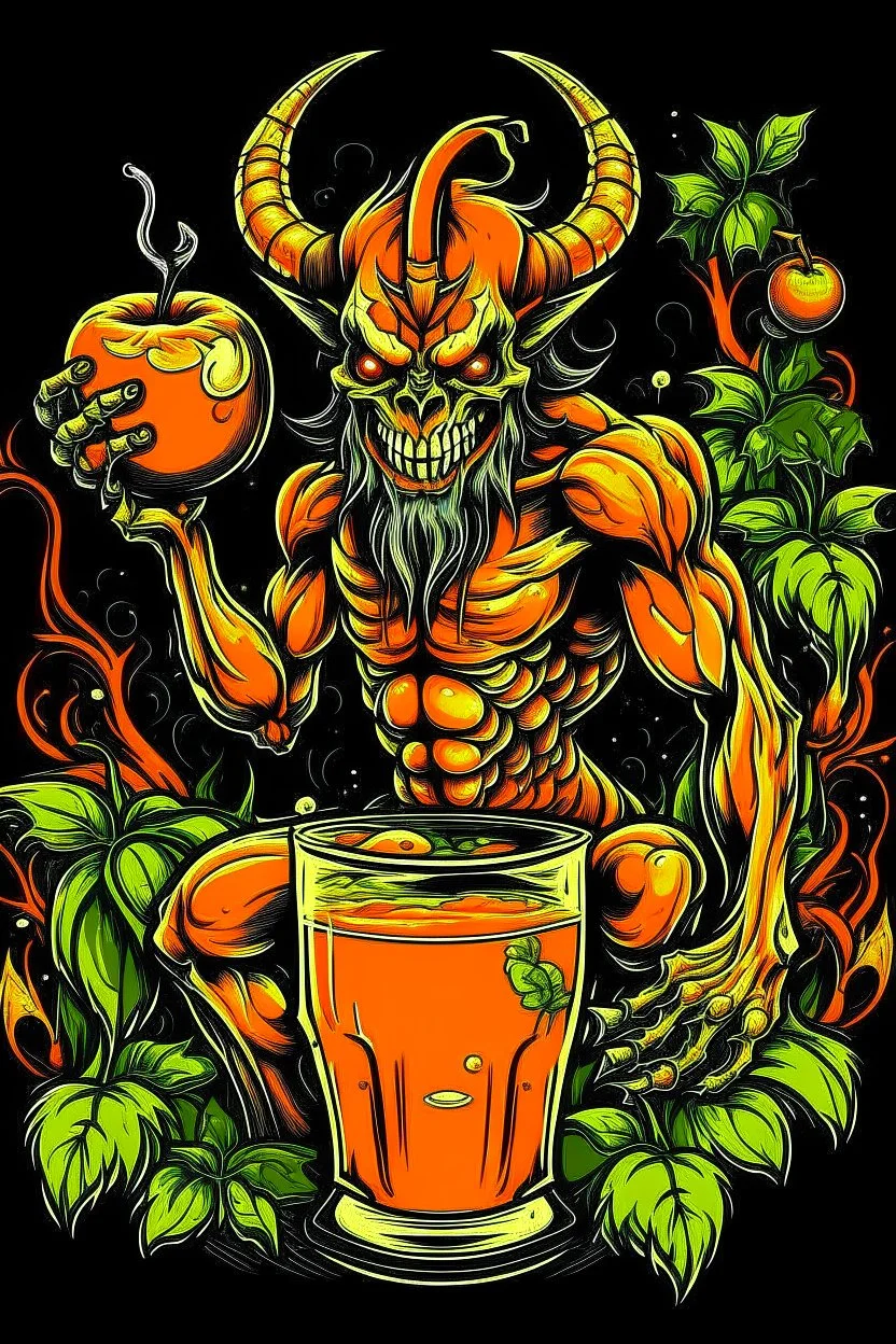 logo d'un demon au jardin d'eden buvant de l'alcool d'orange