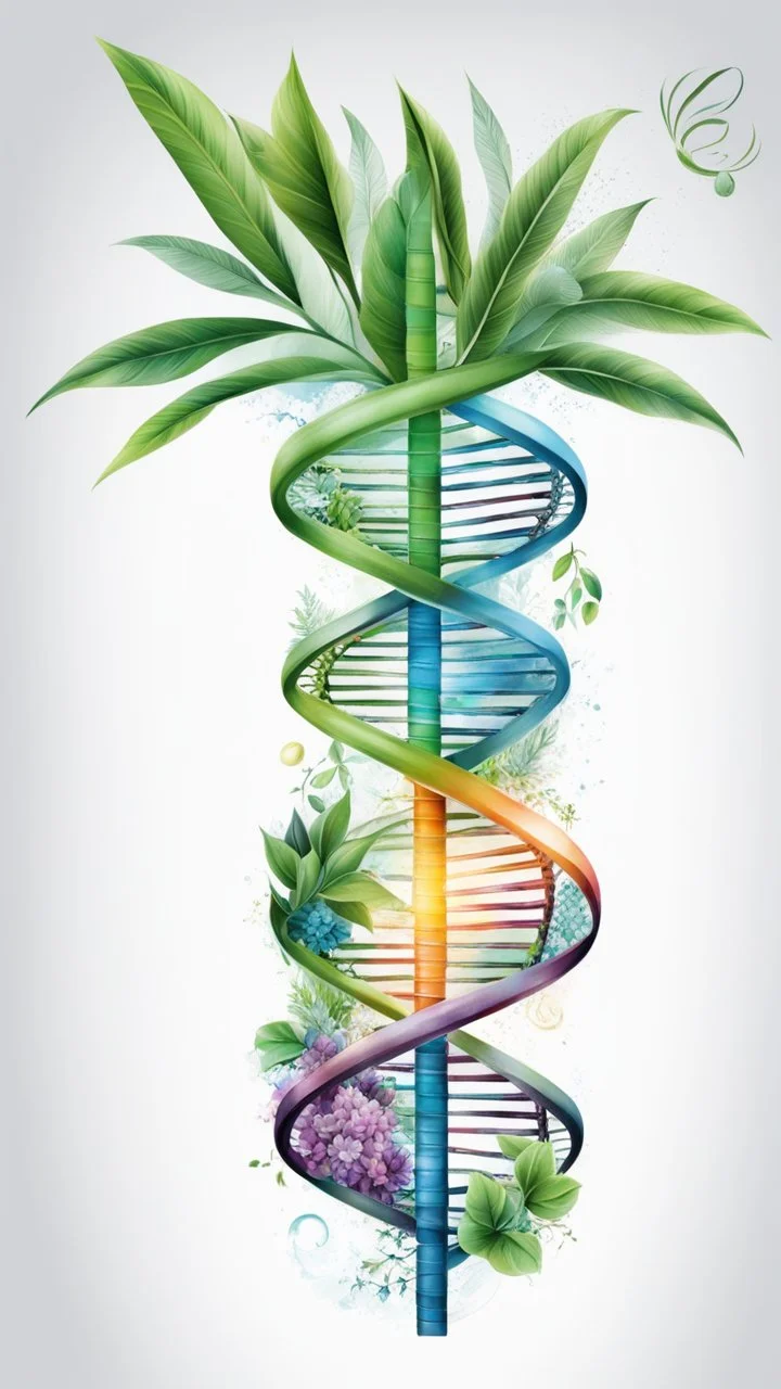 Color Logo tattoo DNA around it plants, white background, intricate details, highly detailed, high details, detailed portrait, masterpiece,ultra detailed, ultra quality