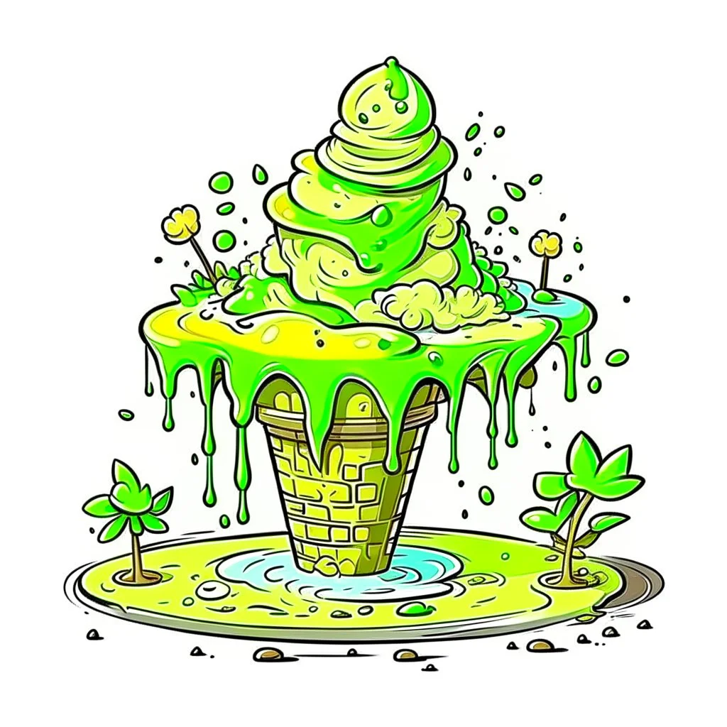 Cartoon illustration: muddy swamp ice cream, white background