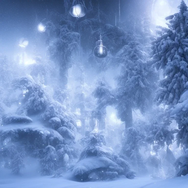 winter landscape, bells, ice, dreamy, science fiction