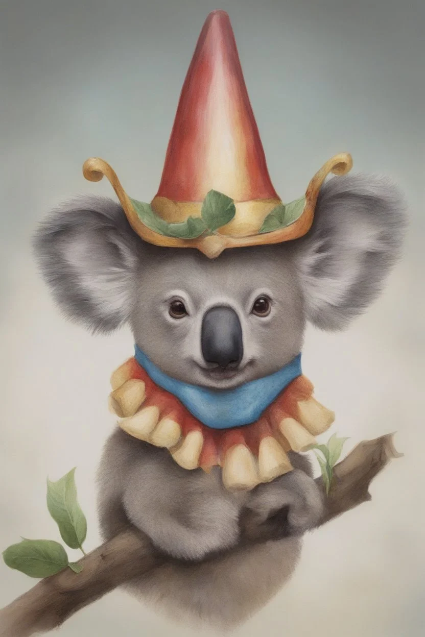 KOALA HEAD WEARING A JESTER HAT