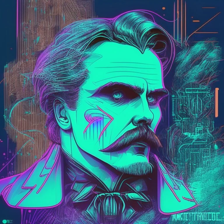 Futuristic, cyberpunk, Friedrich Nietzsche,Comic style