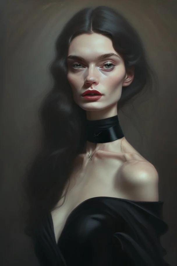 painting by marta bevacqua portrait of mistress arrogant beautiful woman in a black dress, nice body, nice lips,full body, straight hair 8k, high quality, highly detailed, whip in her hand