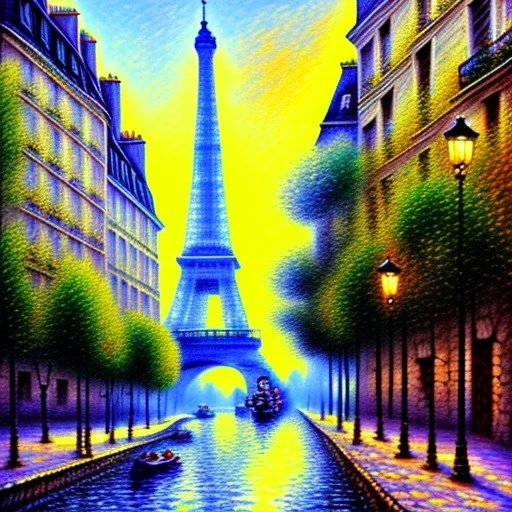 drawing of streets of paris monet style