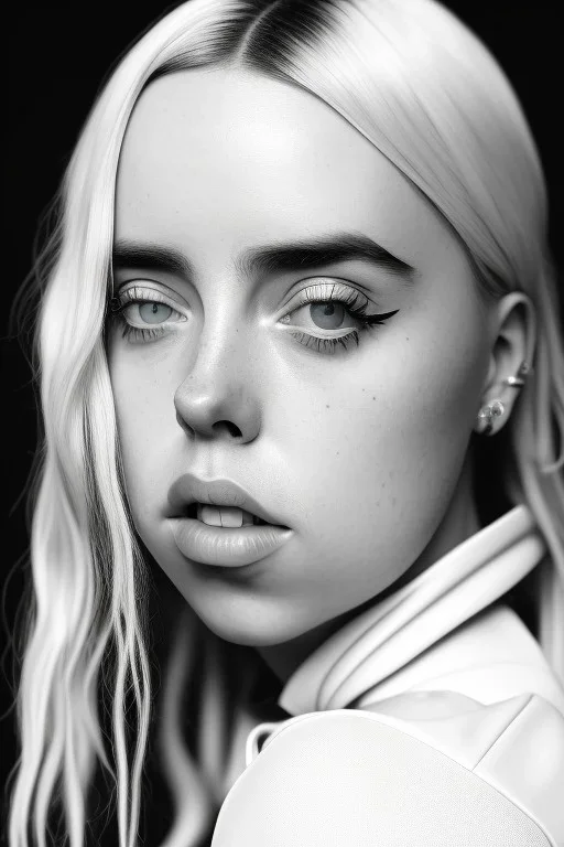 Billie Eilish, sitting on a chair, Black Short Dress, pale skin, high detail, realistic, 8k, not to be distinguished from a photo