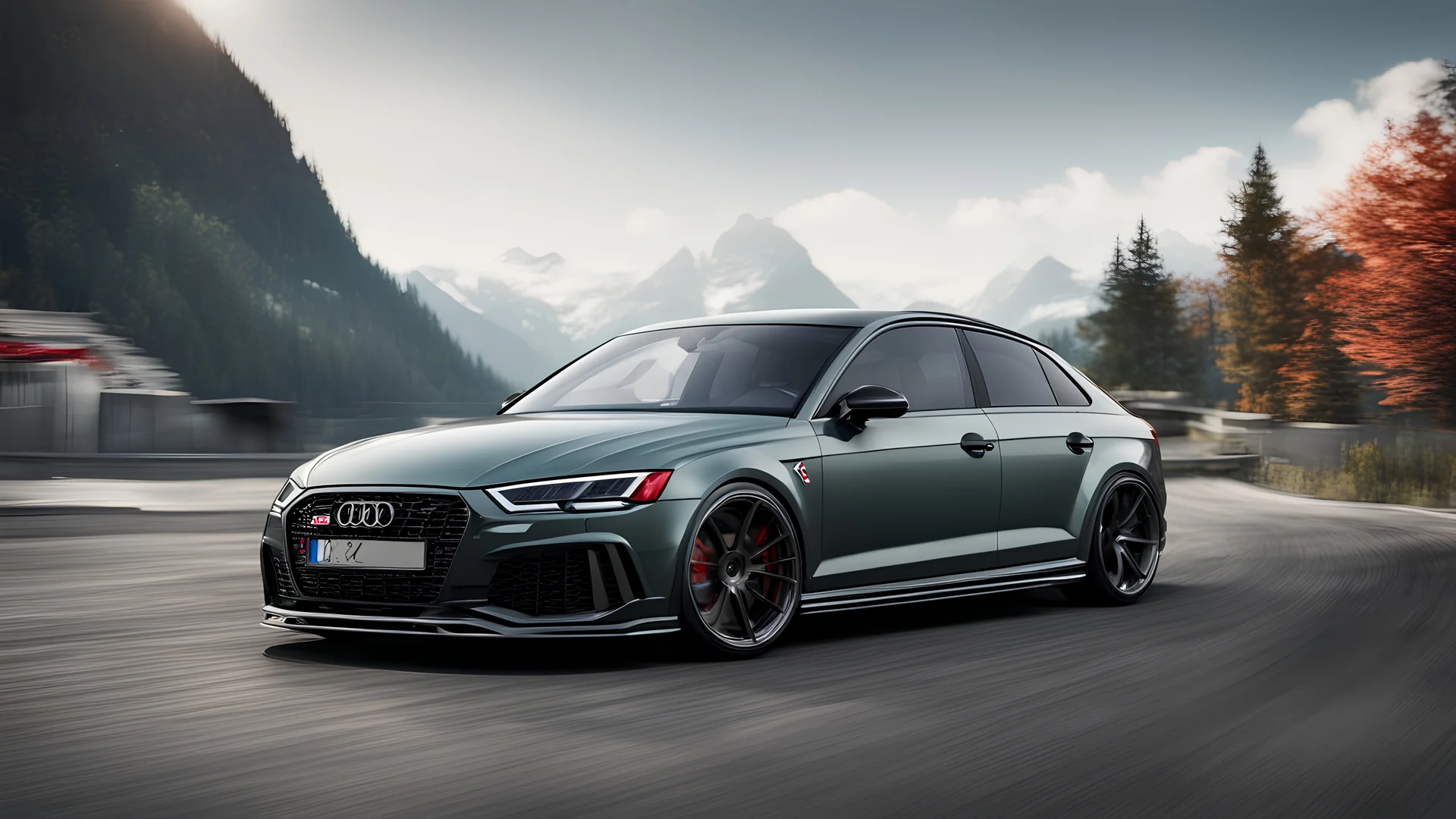 audi RS in swizterland, high quality, sharp edges, realistic render, high quality logo audi