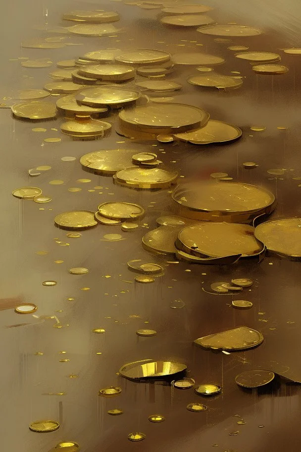 Oil painting is raining that turns anything that falls on it into gold