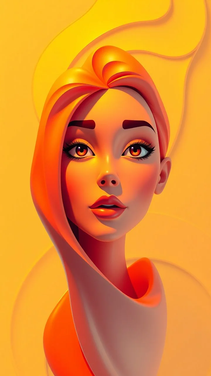 cartoon gold orange light yellow red abstract 3D wallpaper with woman face