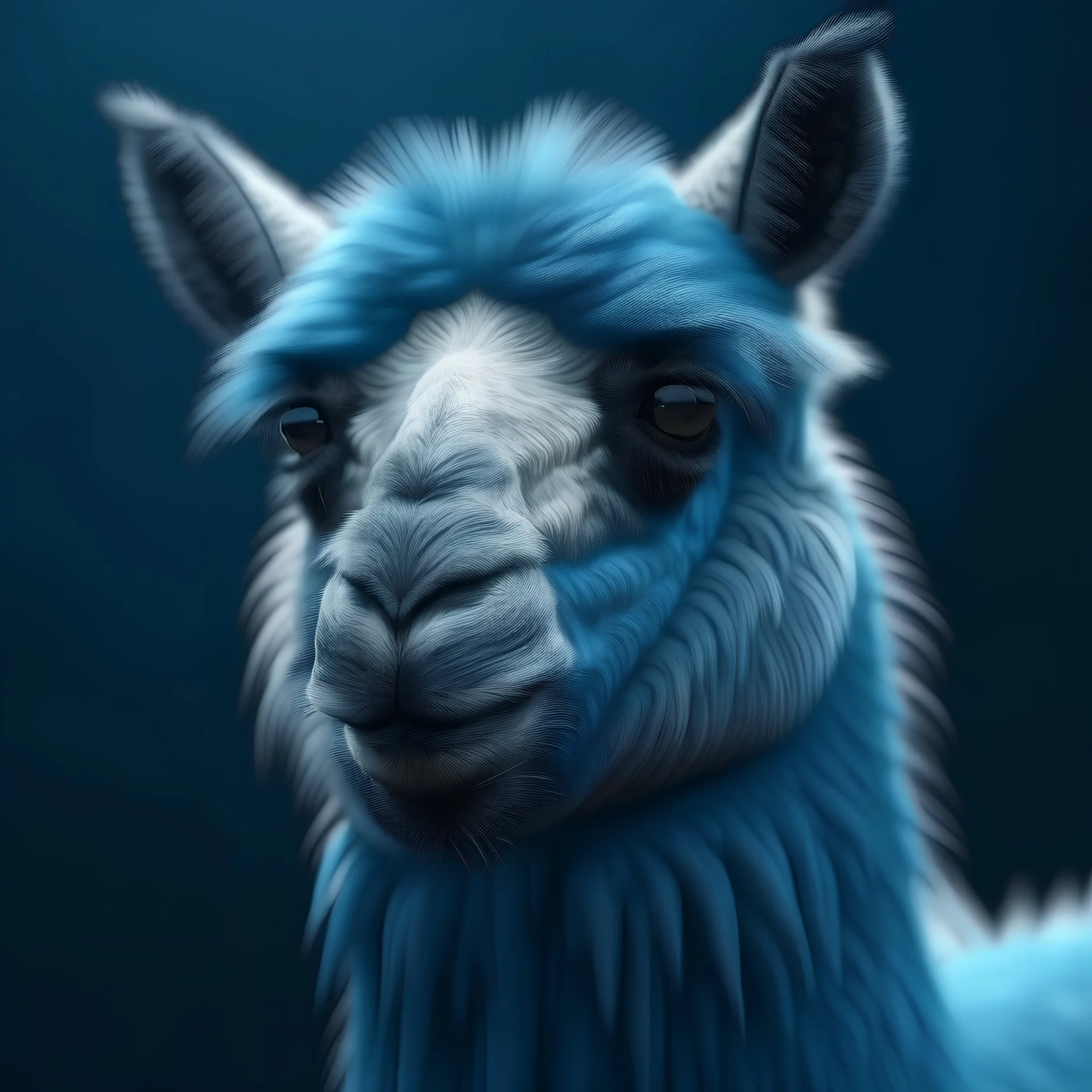 A realistic photo of a sad blue lama
