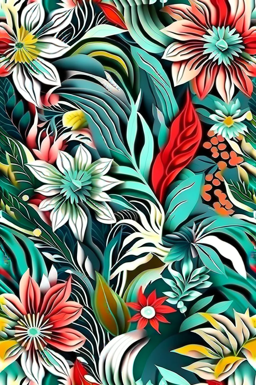 flowers floral pattern of jungle in the style of Georgia O’Keeffe 3d