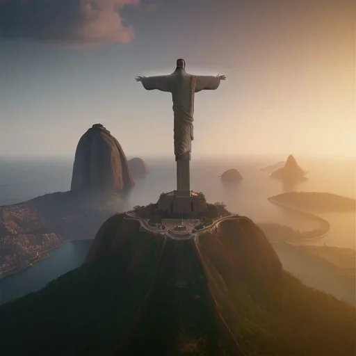 Christ the Redeemer, beautiful, landscape,sunset, unreal engine 5, cinematic lighting, photorealistic, realistic, hyper detailed, 8k, octane render, cinema 4d