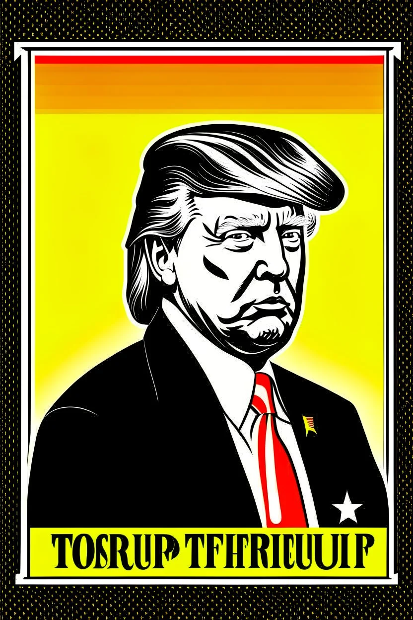 president donald trump in style of shepard fairy obama poster style gold colour stencil with american flag