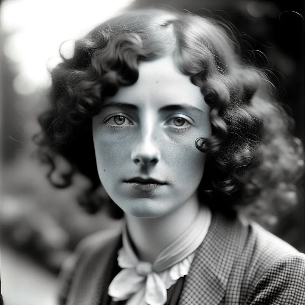 a 1920s irish journalist young woman with freckles curly hair outside