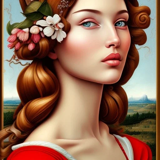 portrait of a beautiful brunette busty woman Sandro Botticelli style