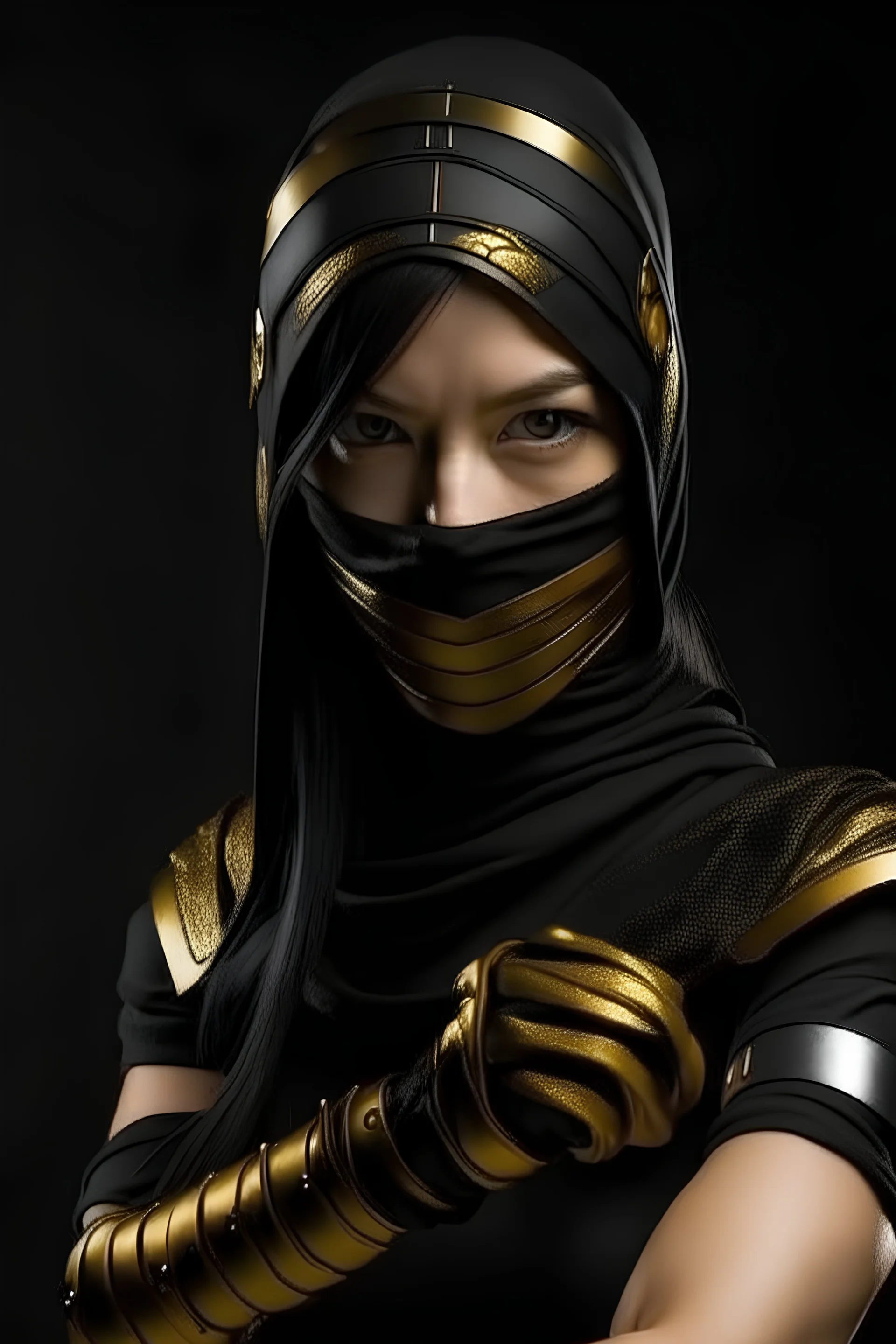 A sexy ninja female with black and gold outfit