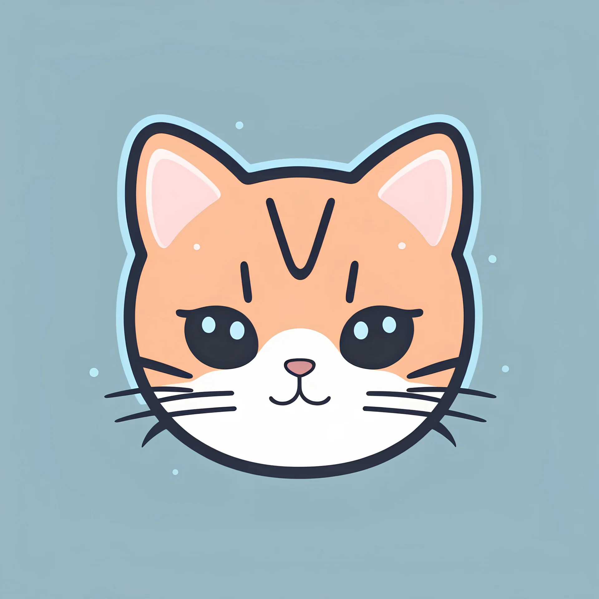 App logo 2D vector graphic of cute and kawai Cat face, simple color, flat style, use only 3color theme,