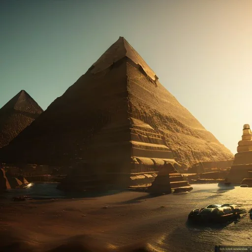 Giza Piramitleri fantasy art, shine lighting, cinematic, extremly, mist, unreal engine 5, cinematic lighting, beautiful