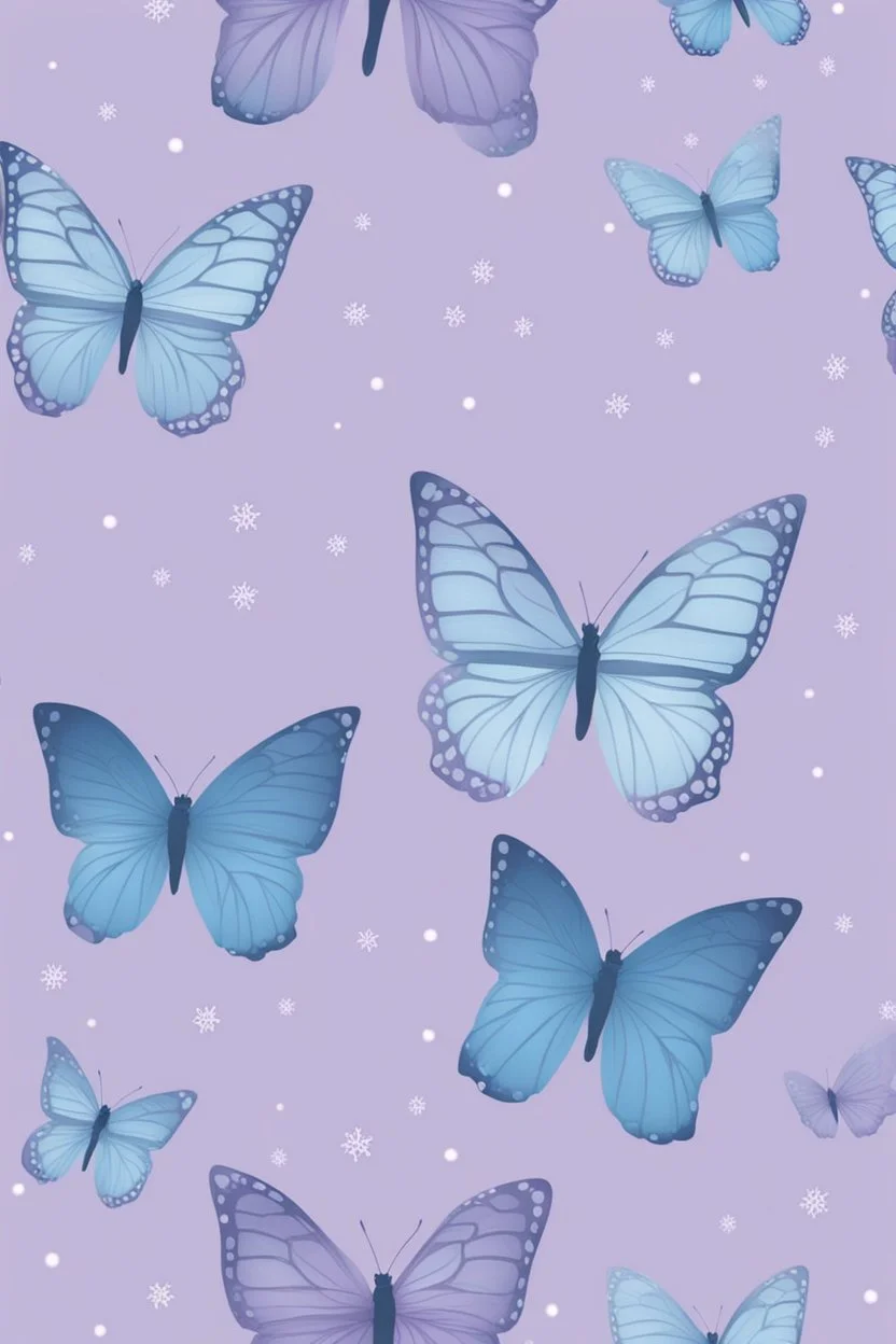Light purple and light blue butterflies in the snowy winter