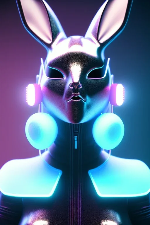 Portrait Sweet Rabbit ceramic mask, acid, cyan suit, cyberpunk, photo studio, black background, unreal engine 5, concept art, ray tracing, lumen lighting, ultra detail, volumetric lighting, 3d.