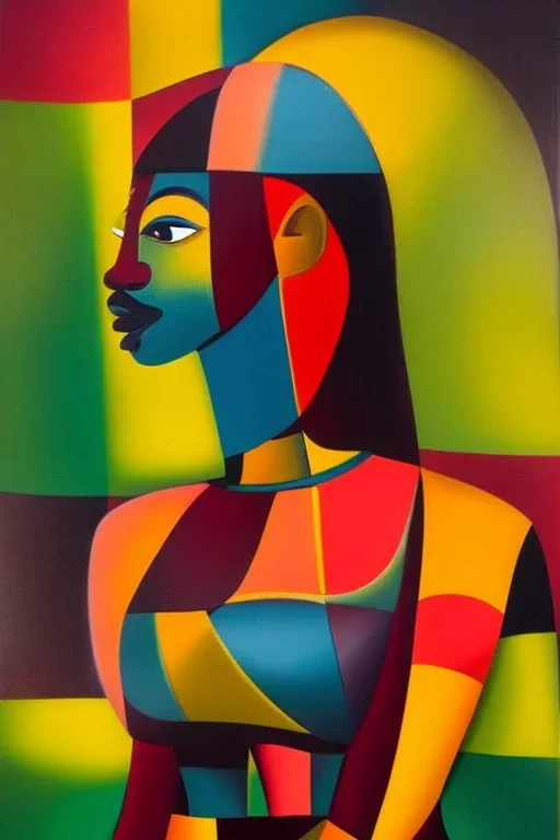 Portrait African lady, full body shot, full-color long shot Cubism