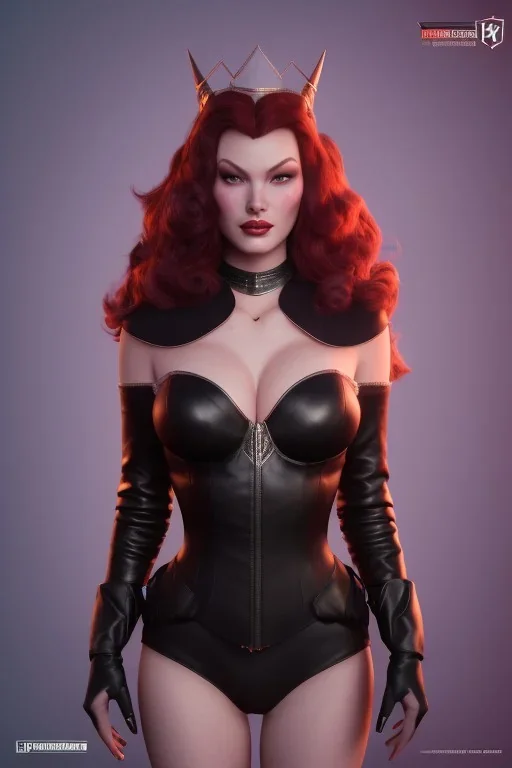 Veronica Lake as evil queen in black leather, busty, cleavage, curvy, angry, stern look. character design by cory loftis, fenghua zhong, ryohei hase, ismail inceoglu and ruan jia. unreal engine 5, artistic lighting, highly detailed, photorealistic, fantasy