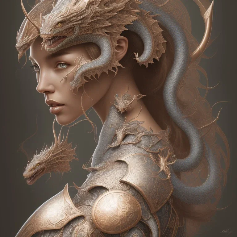 sango fantasy, fantasy magic, intricate, sharp focus, illustration, highly detailed, digital painting, concept art, matte, artgerm and paul lewin and kehinde wiley, masterpiece silver dragon head copper Asain African nice breast Afo woman turquoise waves