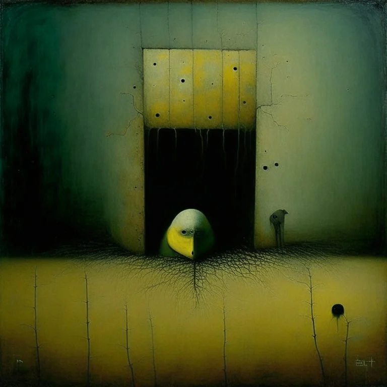 hiding our mistakes in the cracks of reality, Style by Duy Huynh and Joan Miro and Joel-Peter Witkin, birth of a nightmare, abstract surreal masterpiece, uncanny, lurking malignancy, sharp focus, smooth, taps into the imagery of Zdzislaw Beksinski, shock value, dynamic composition