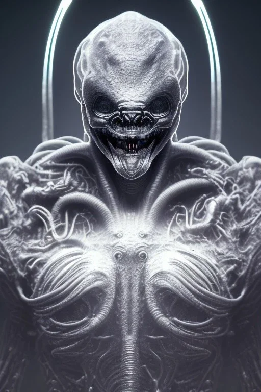 evil berserker, alien, tron, bitcoin eyes, 8k, finely detailed, photo realistic, hr giger