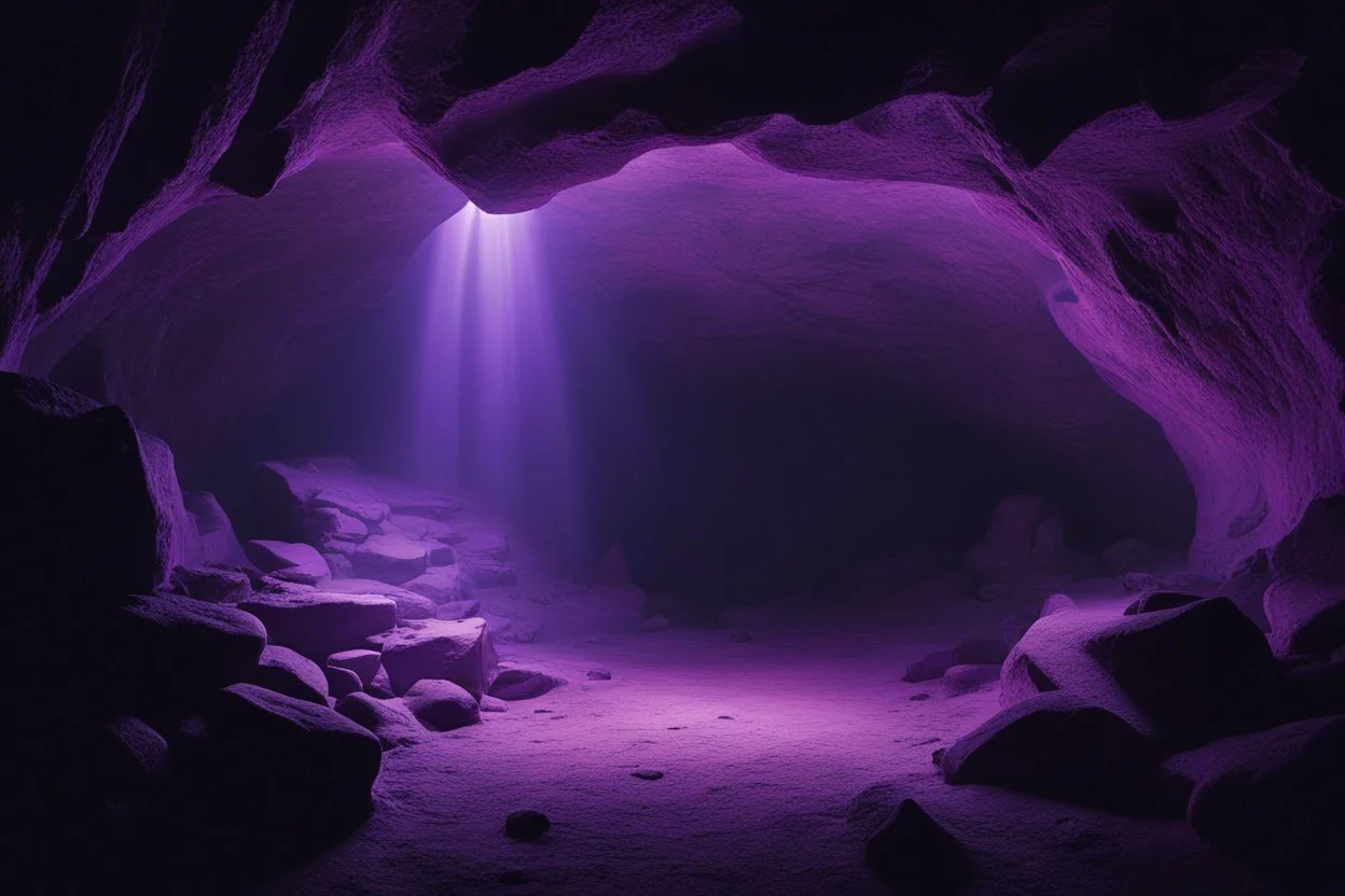 тёмному камню в центре пещеры, подсвеченной зловещим лиловым светом. Воздух в пещере казался густым, тяжёлым. Лиловый свет мерцал, искажая восприятие.