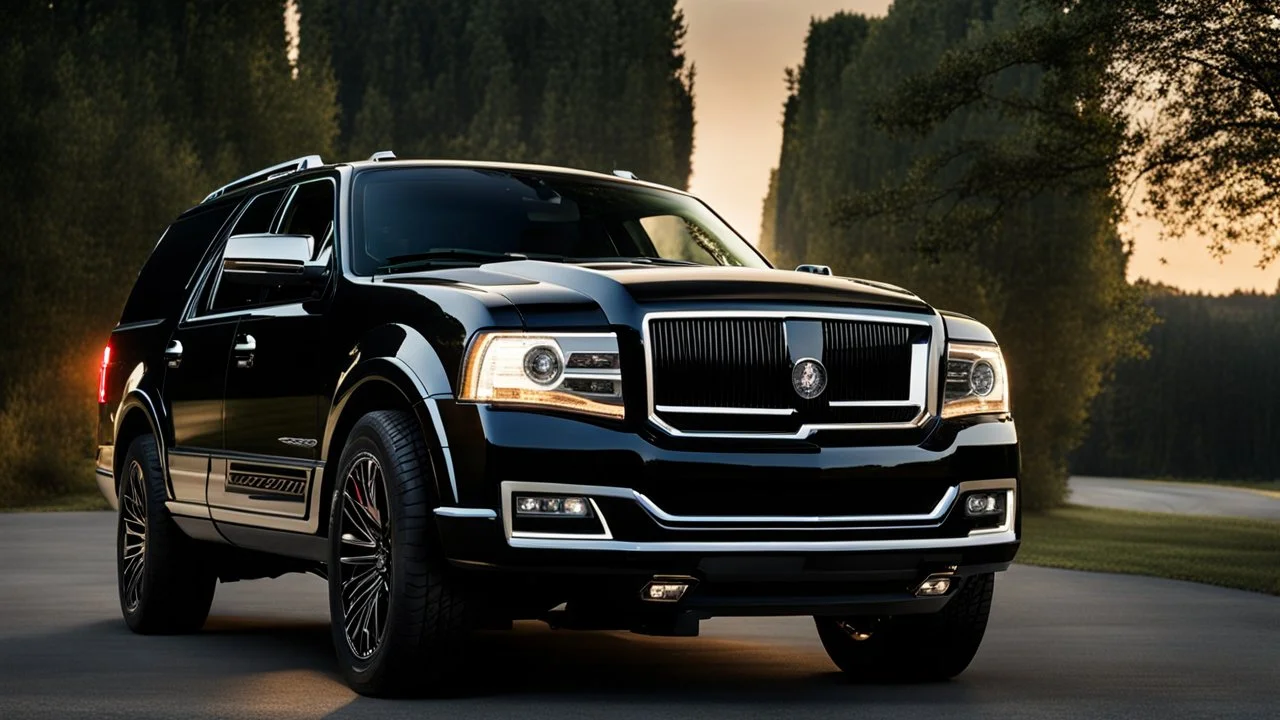 Lincoln Navigator Shelby GT500, rear view, cinematic, luxurious --chaos 80 --ar 16:9 --style raw --stylize 700