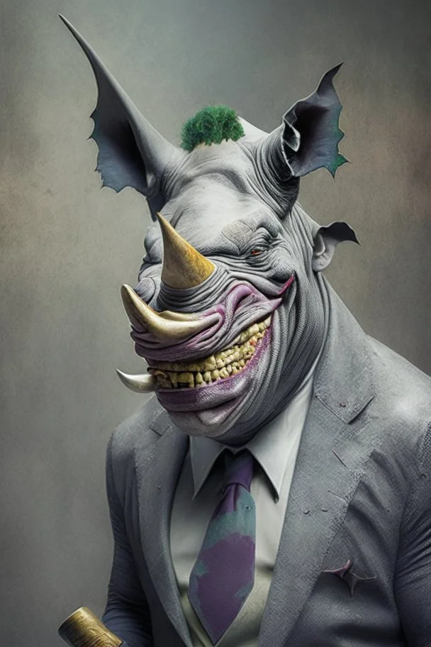 A picture of a rhino in the form of a joker, a professional, high JPEG image