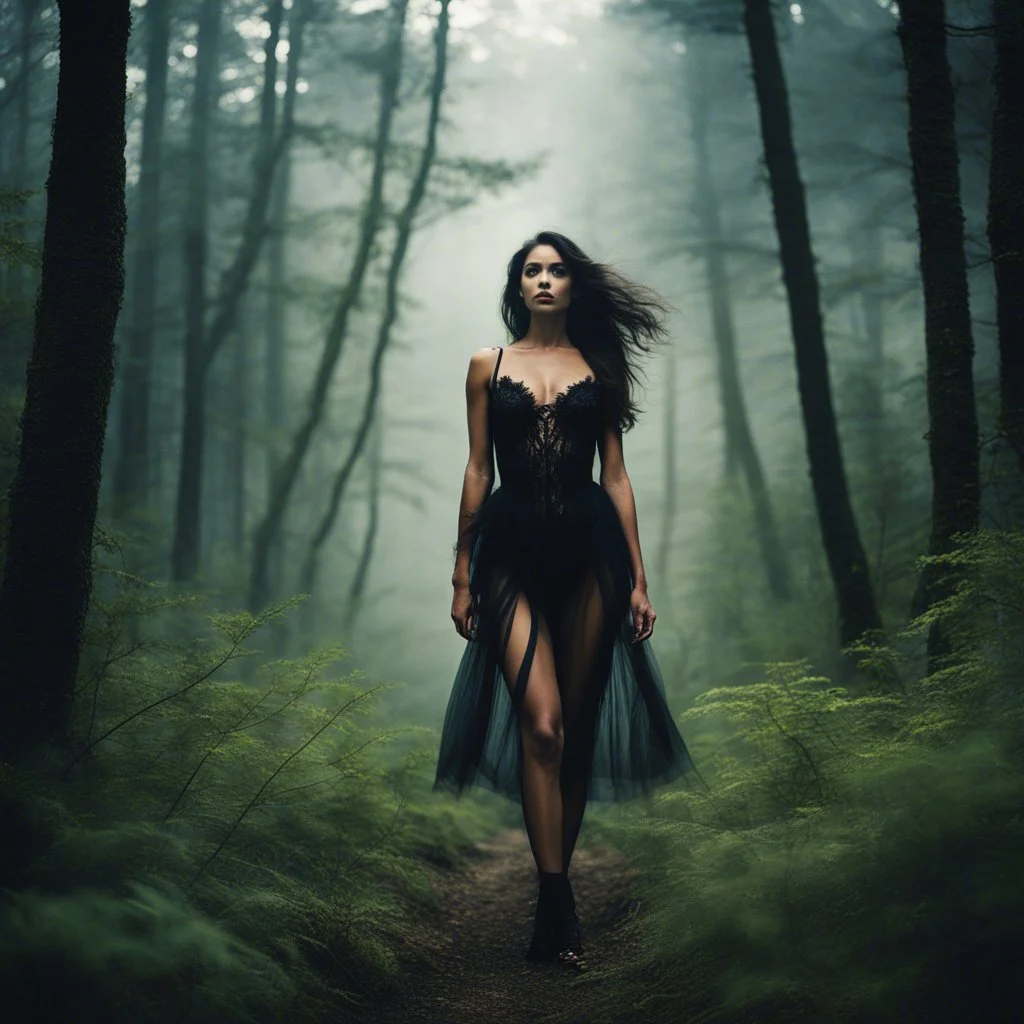 In the wild expanse of nature, she stood amidst untamed beauty, clad only in Agent Provocateur. The air whispered through the trees, a wild symphony caressing her skin. Panic mingled with the primal thrill of the unknown, as the thought of escape danced through her mind like a fleeting breeze. Imaginary monsters lurked in the shadows of the forest, their icy touch sending a shiver down her spine. The sun beat down, the heat of the wilderness pressing against her exposed form. With eyes wide open