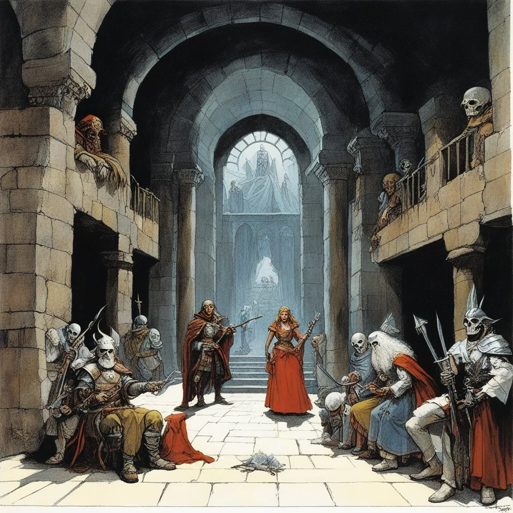 [art by Norman Rockwell] dungeon and dragons campaign "Palace of the silver princess" by Tom Moldvay and Jean Wells (1981) for the module [B3] Brain, zombie, skull and the likes... for characters levels 1-3
