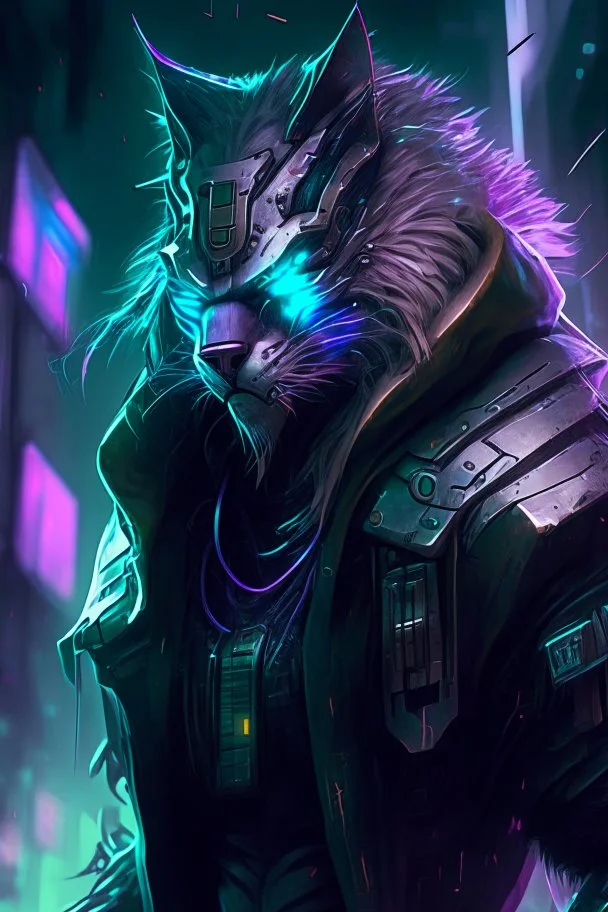 Rengar from league of legends in cyberpunk style