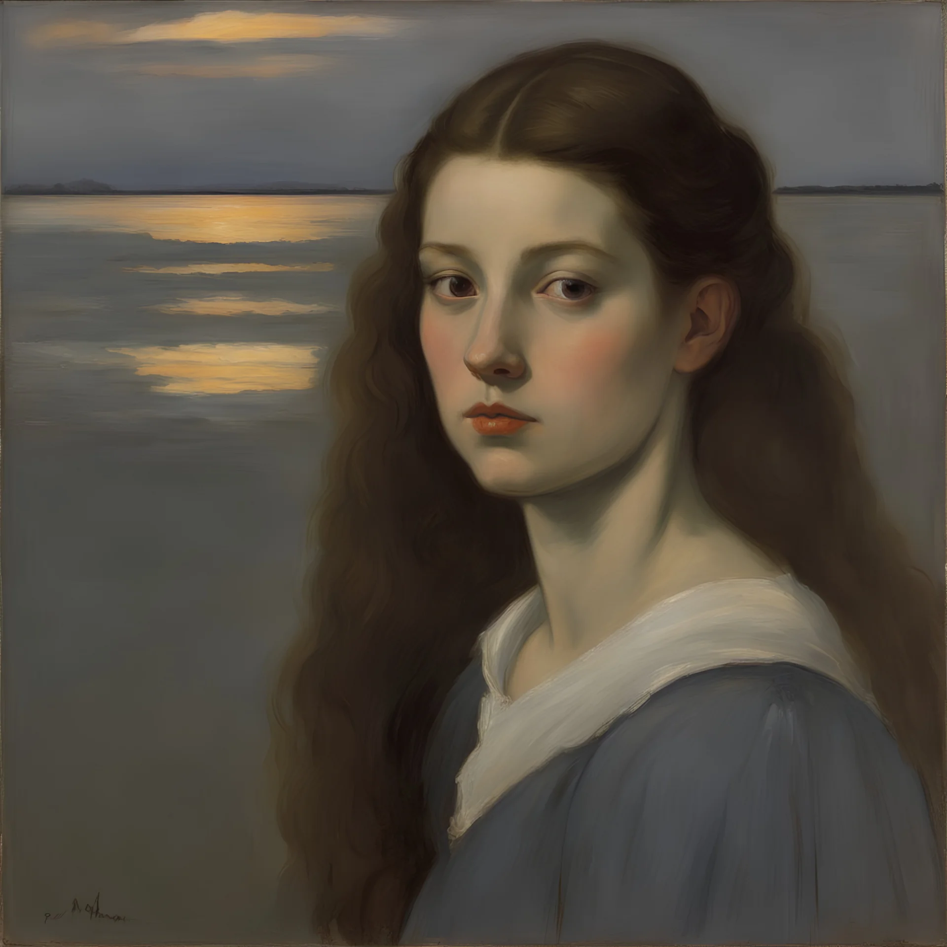 A portrait of young woman at twilight painted by Piet Mondrian